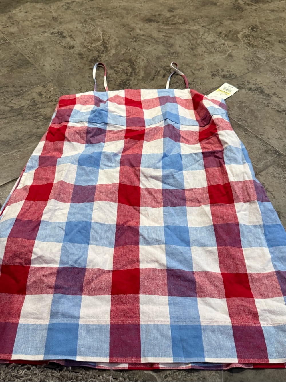 🐈Women’s mini linen Red, Blue & White Plaid Sundress